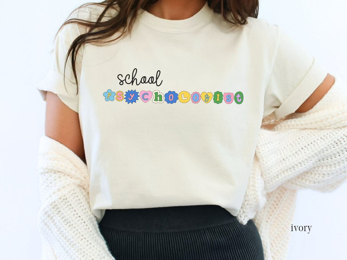 School Psychologist Colorful Patch Letter Shirt, School Psych Gift, Comfort Colors