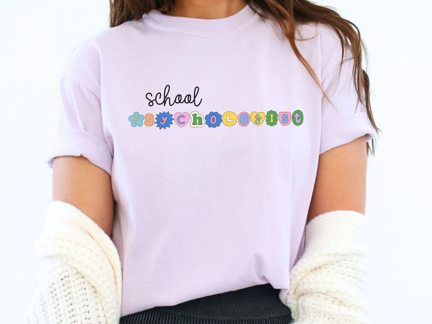 School Psychologist Colorful Patch Letter Shirt, School Psych Gift, Comfort Colors