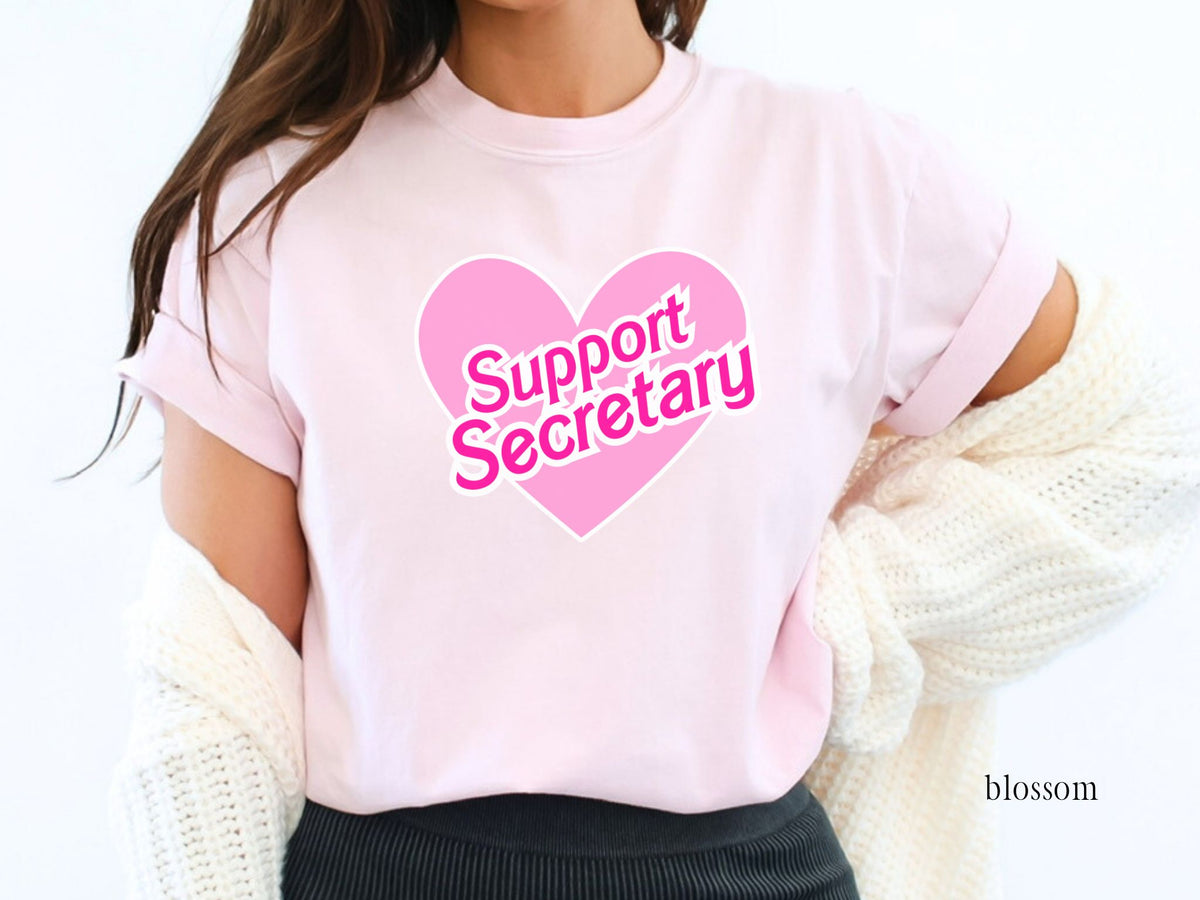 Support Secretary Pink Heart Shirt, Gift for School Secretary