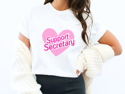 Support Secretary Pink Heart Shirt, Gift for School Secretary