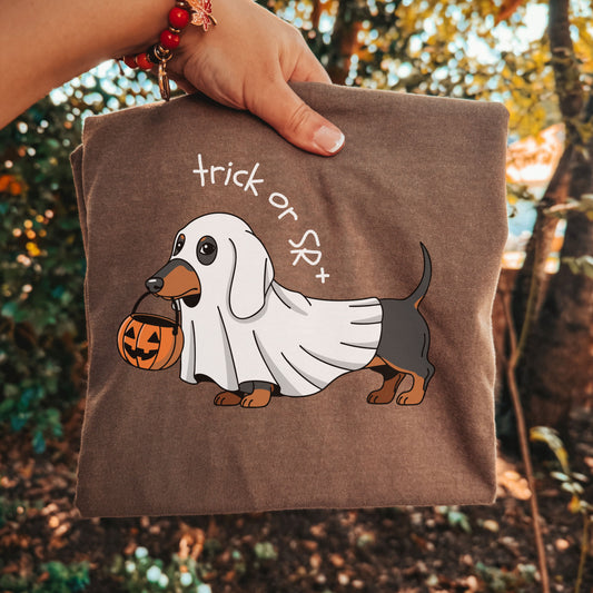 Trick or SR+ Shirt, Funny ABA Halloween T-Shirt, Ghost Wiener Dog Shirt, RBT Bcba Gift, Behavior Analyst Shirt