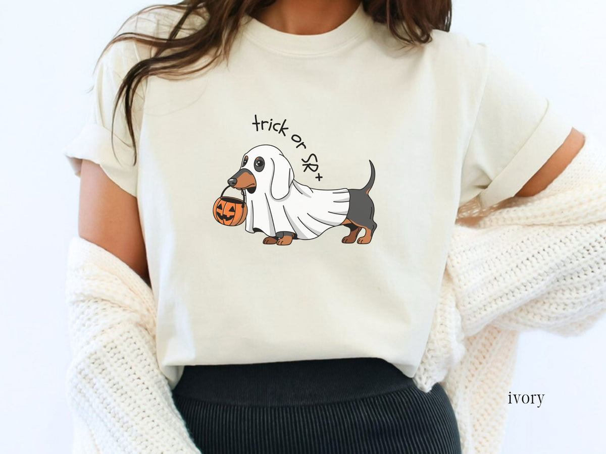 Trick or SR+ Shirt, Funny ABA Halloween T-Shirt, Ghost Wiener Dog Shirt, RBT Bcba Gift, Behavior Analyst Shirt