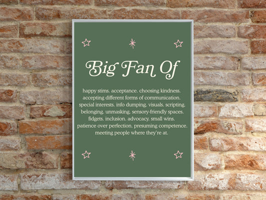 Big Fan Of Neurodiversity Poster | Autism Acceptance Wall Art | Autistic Joy Print