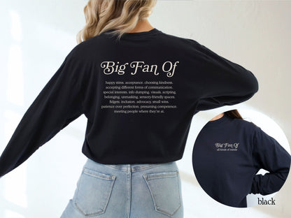 Big Fan Of Neurodiversity Long Sleeve Shirt, Neurodiversity Affirming Tee, Autism Acceptance Shirt