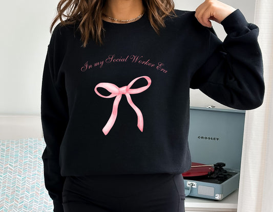 Social Worker Era Sweatshirt, Social Work Bow crewneck Social work Coquette sweatshirt, Gilden 18000