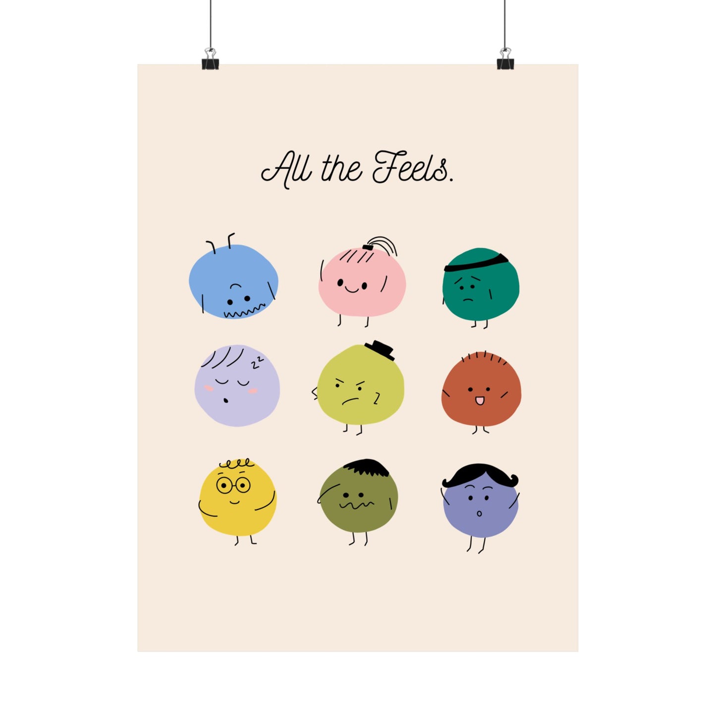 All The Feels Emotions Poster | Hand-drawn Classroom Feelings Chart | SEL Wall Art | School Counselor Decor | Therapist Office Matte Poster Print