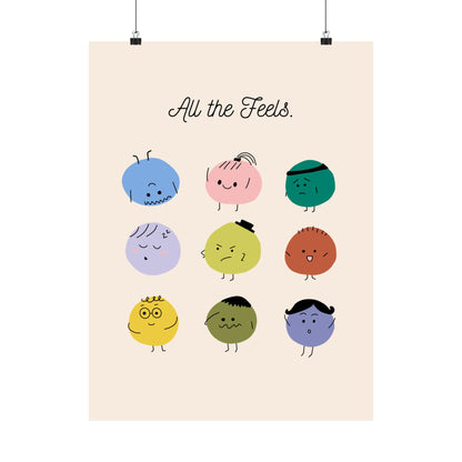 All The Feels Emotions Poster | Hand-drawn Classroom Feelings Chart | SEL Wall Art | School Counselor Decor | Therapist Office Matte Poster Print