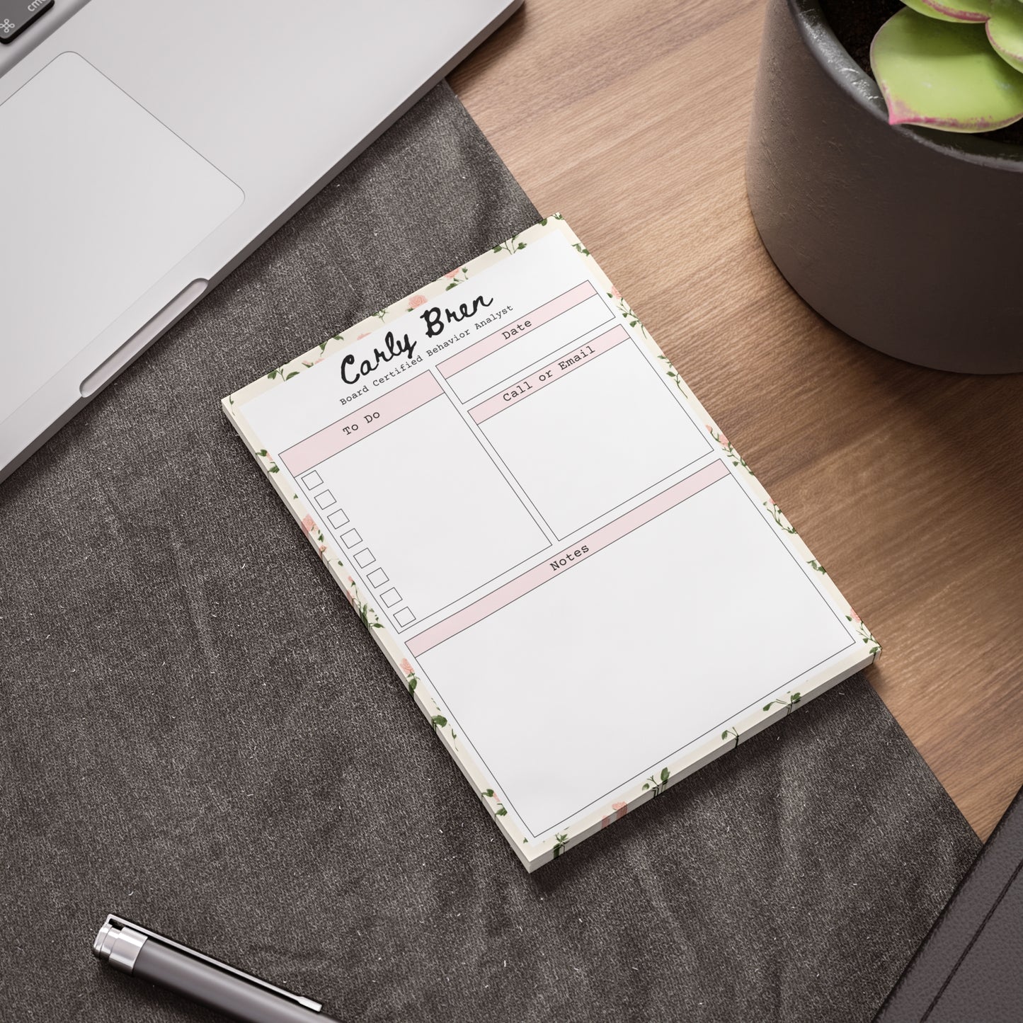 Personalized Pink Rose To-Do List Post-it® Notes, Custom Name Notepad with Checklist, Pink Rose ABA Stationery, Gift for Teacher, Therapist, Counselor