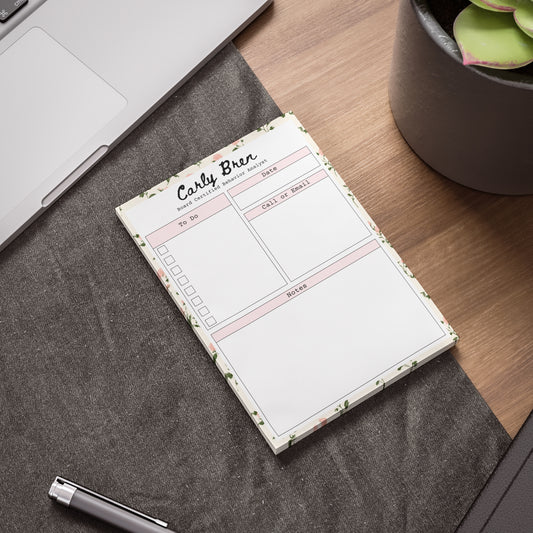 Personalized Pink Rose To-Do List Post-it® Notes, Custom Name Notepad with Checklist, Pink Rose ABA Stationery, Gift for Teacher, Therapist, Counselor
