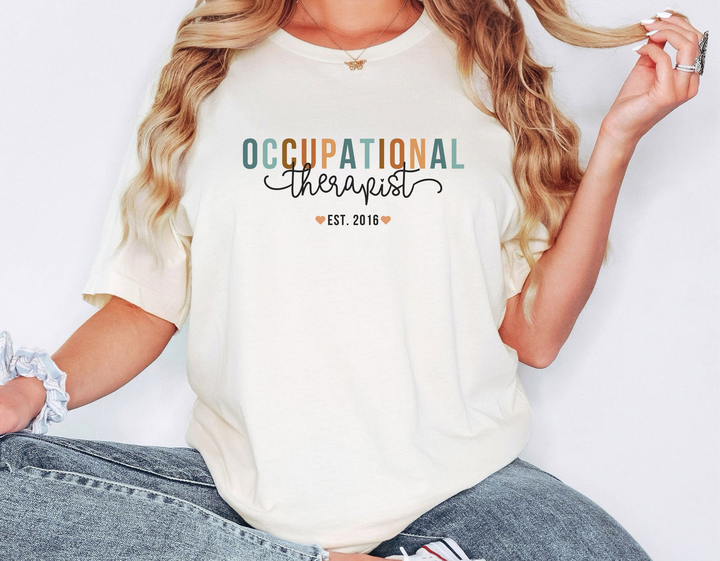 Personalized Occupational Therapist EST Shirt, Boho OT tee, Gift for OT, Unisex Bella Canvas