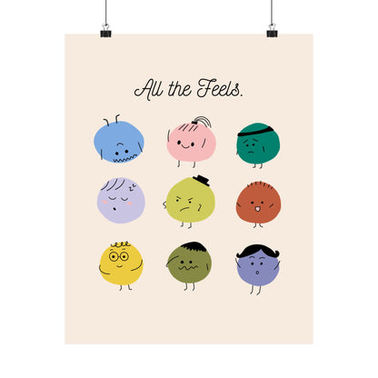 All The Feels Emotions Poster | Hand-drawn Classroom Feelings Chart | SEL Wall Art | School Counselor Decor | Therapist Office Matte Poster Print