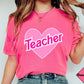 Retro Teacher Shirt, Doll Themed Teach T-Shirt, Pink Heart Teach Apparel, Unisex Comfort Colors