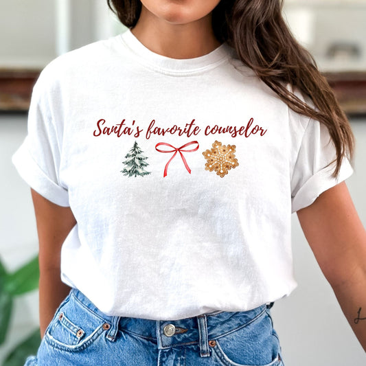 Christmas School Counselor T Shirt, Santa's Favorite Counselor Tee, Comfort Colors 1717 holiday apparel, gift for counselor