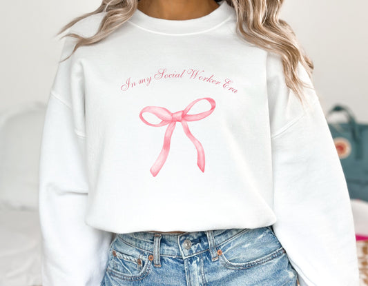 Social Worker Era Sweatshirt, Social Work Bow crewneck Social work Coquette sweatshirt, Gilden 18000