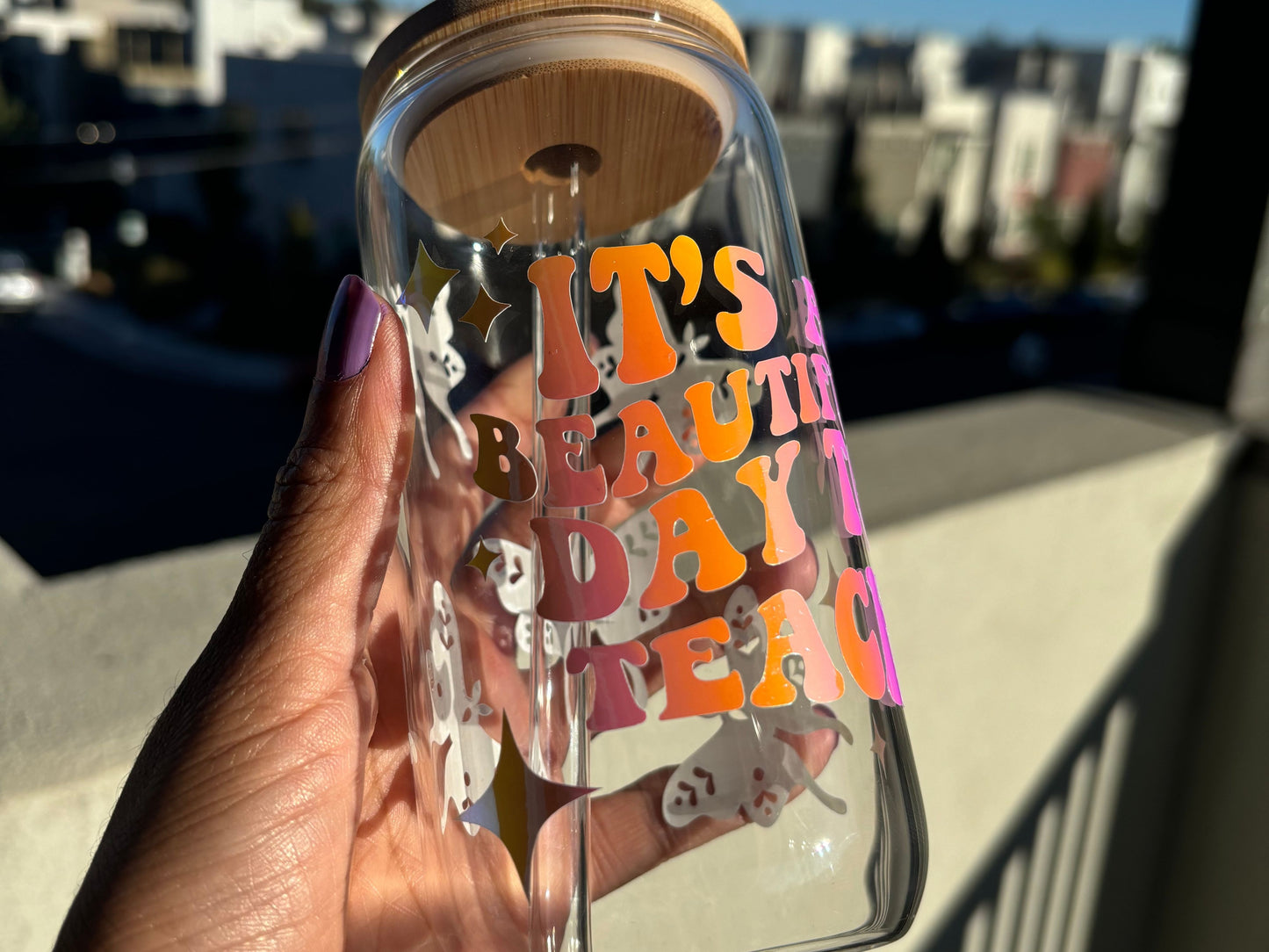 Teacher glass libby coffee cup, Teacher drinking glass, Its a beautiful day to teach, gift for teacher, gift for para