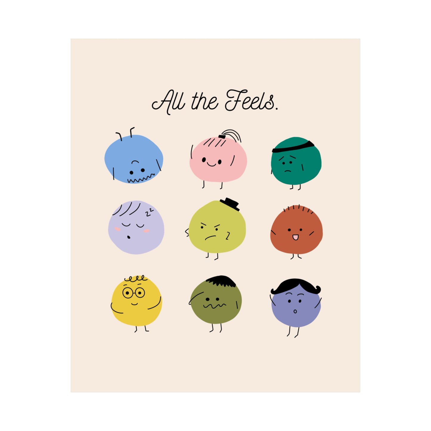 All The Feels Emotions Poster | Hand-drawn Classroom Feelings Chart | SEL Wall Art | School Counselor Decor | Therapist Office Matte Poster Print