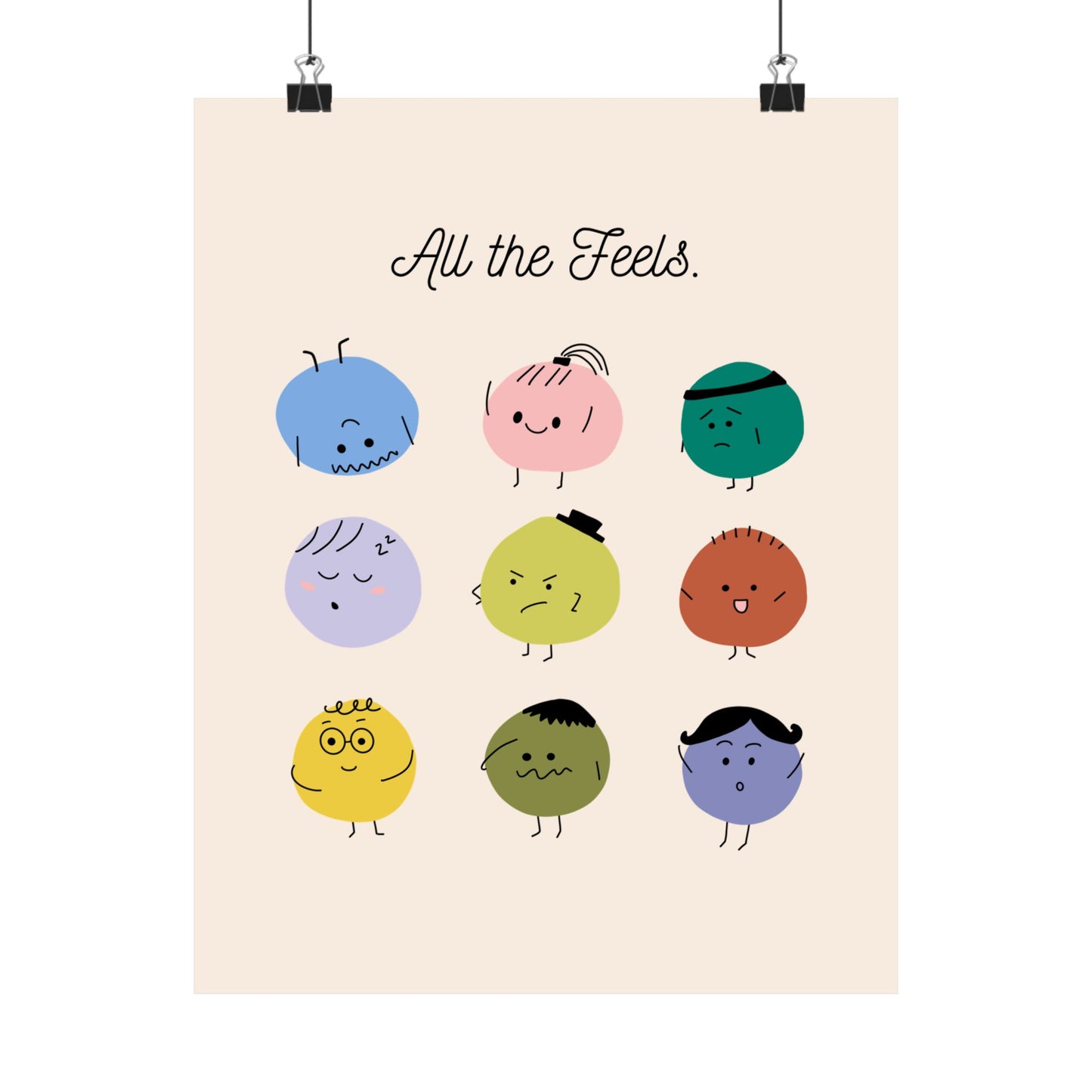 All The Feels Emotions Poster | Hand-drawn Classroom Feelings Chart | SEL Wall Art | School Counselor Decor | Therapist Office Matte Poster Print