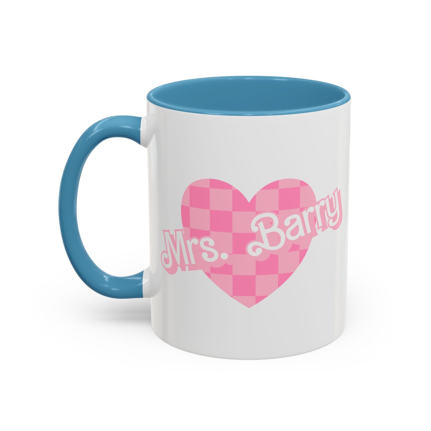 Personalized Checkered Heart Teacher Mug, 90s Pink Custom Gift for Educator School Staff, 11oz, 15oz