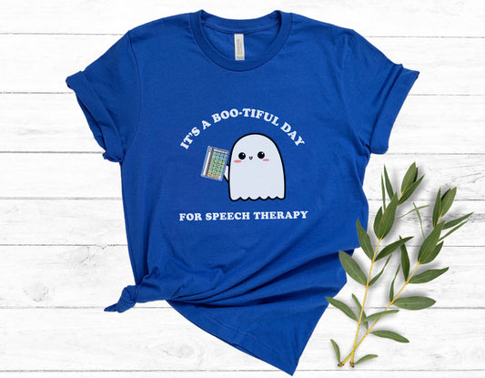 Halloween Speech Therapist AAC Shirt, Ghost SLP SLPA tee, Gift for speech therapist, Speech Therapy shirt, Unisex Bella Canvas