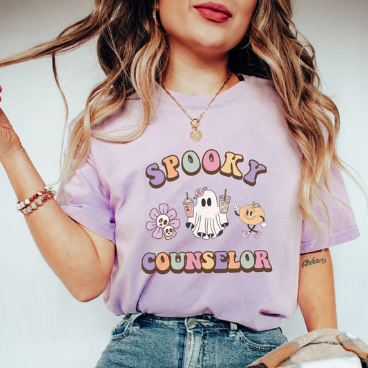 Comfort Colors Halloween Counselor Tee, school counselor shirt, Fall counselor shirt, spooky counselor