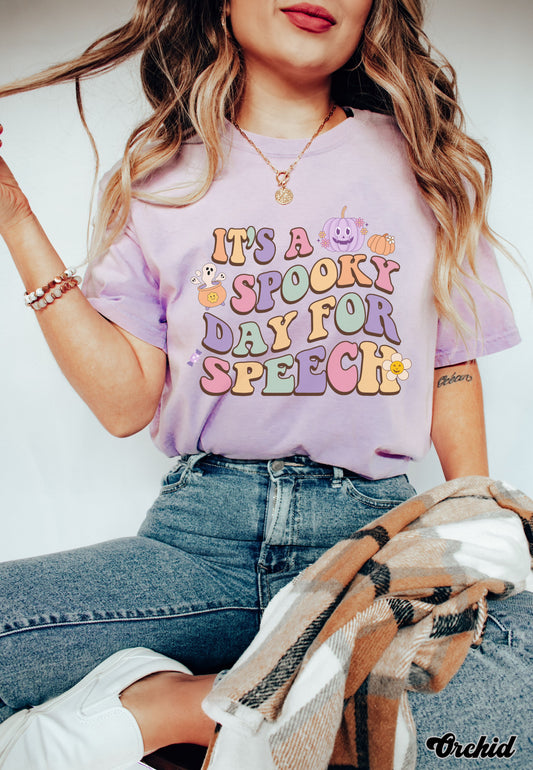 Halloween Speech Therapy Tee, It's a Spooky Day for Speech, Comfort Colors SLP SLPA shirt