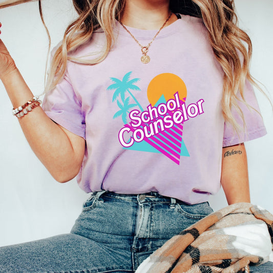 Comfort Colors 90s School Counselor Tee, Malibu school counselor graphic Tee, gift for school counselor