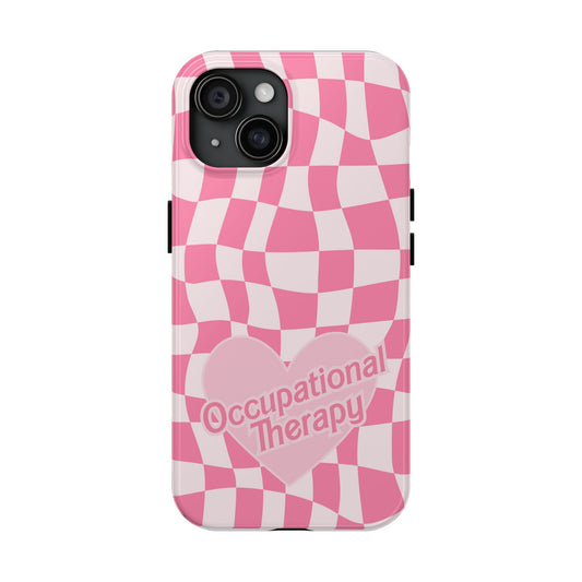 Pink Heart Doll Occupational Therapist Phone Case, Checkered Pink OT OTA phone case, Gift for her, retro occupational therapy