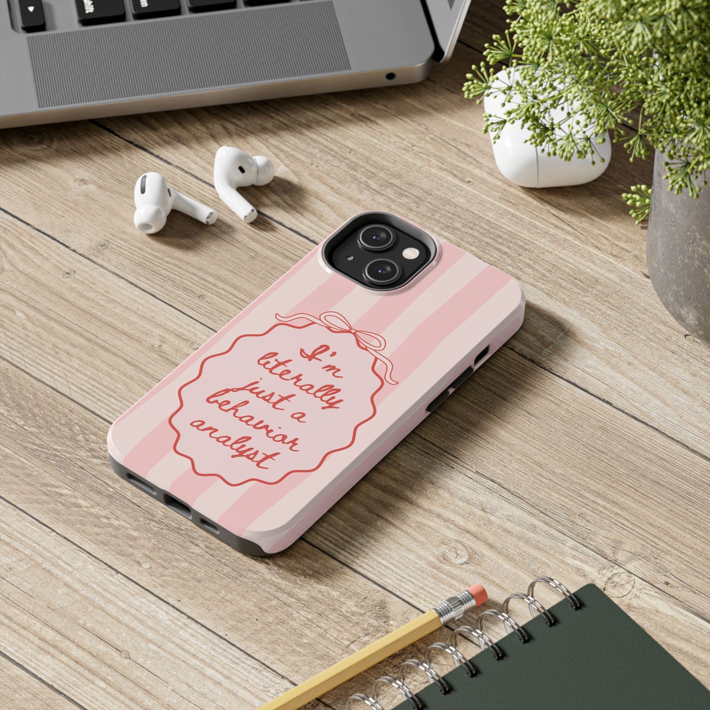 Personalized I'm Literally Just a (CUSTOM) Phone Case | Pink Stripes and Bow, Compatible with iPhone and Samsung