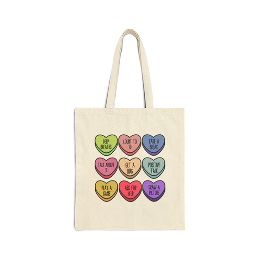 Teacher Conversation Hearts Tote bag, Coping strategies tote, aba therapist bag, special education Cotton Canvas Tote Bag