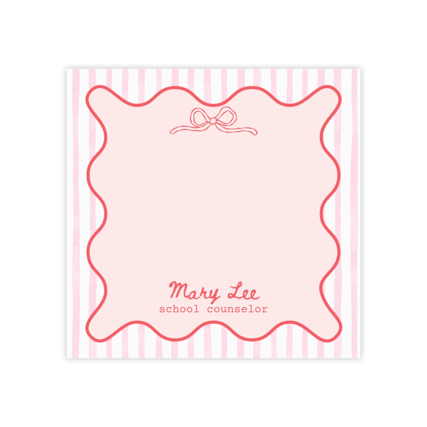 Personalized Post-it® Notes for Teacher, Counselor, Therapist, Custom Pink Bow Sticky Notes