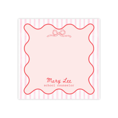 Personalized Post-it® Notes for Teacher, Counselor, Therapist, Custom Pink Bow Sticky Notes