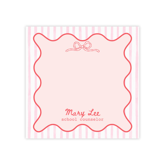 Personalized Post-it® Notes for Teacher, Counselor, Therapist, Custom Pink Bow Sticky Notes