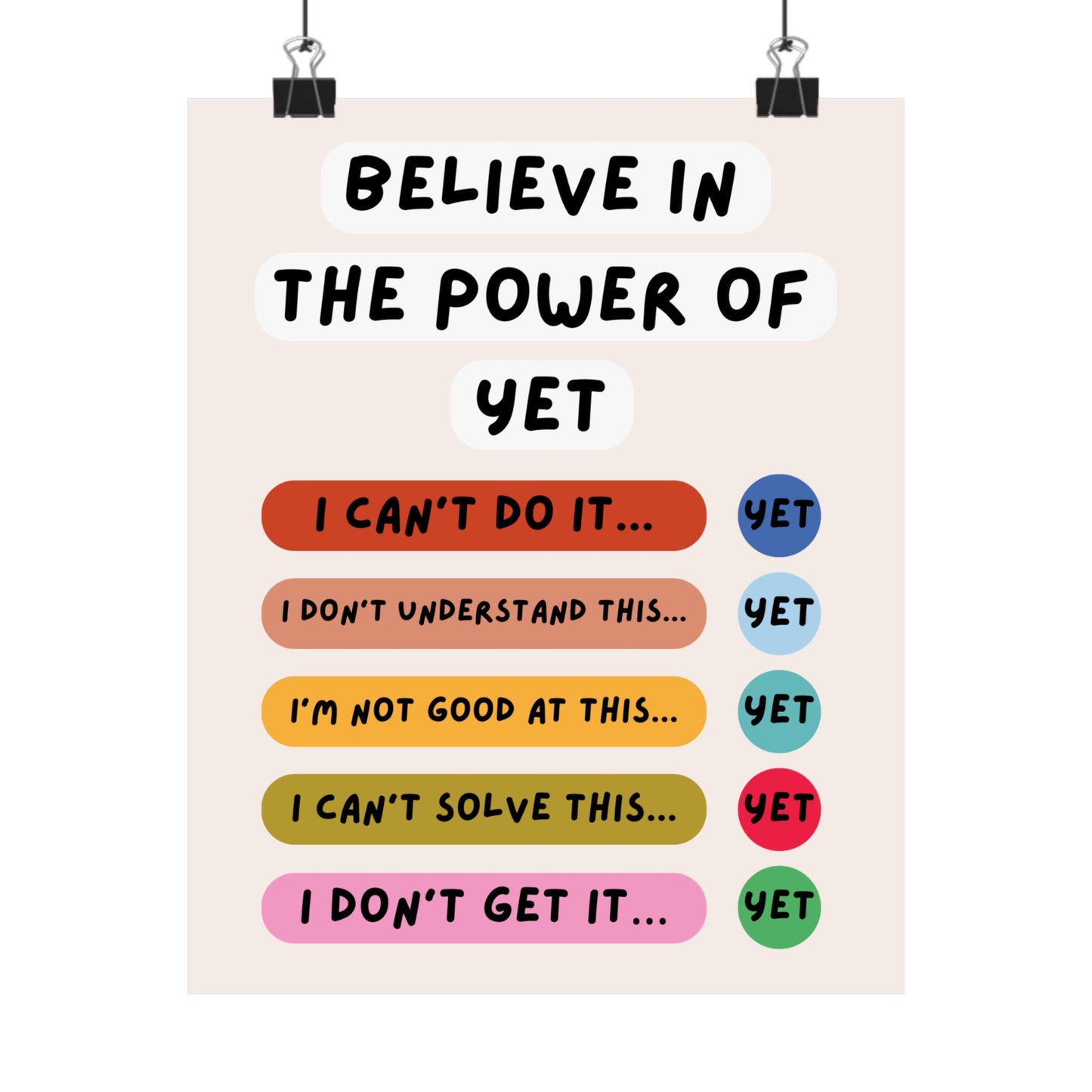 Power of Yet Classroom Counselor Office Wall Art Print, Growth Mindset Teacher Inspirational Educational Decor