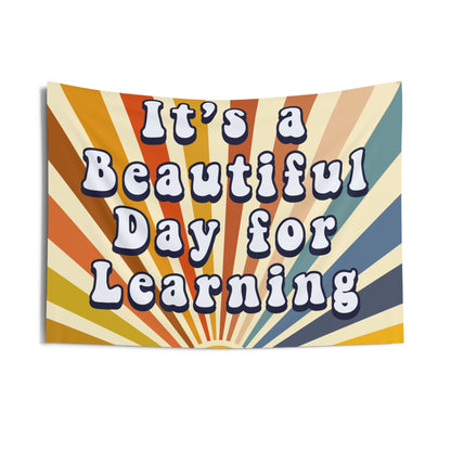 Retro Sun Classroom Tapestry, It's a Beautiful Day for Learning Class Decor, Retro classroom decor, Teacher wall art, Classroom welcome sign