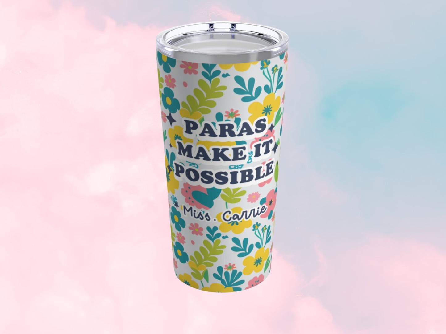 Personalized Retro Para Tumbler, Gift for Paraeducator, Paraprofessional floral coffee cup, Tumbler 20oz