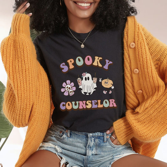 Comfort Colors Halloween Counselor Tee, school counselor shirt, Fall counselor shirt, spooky counselor