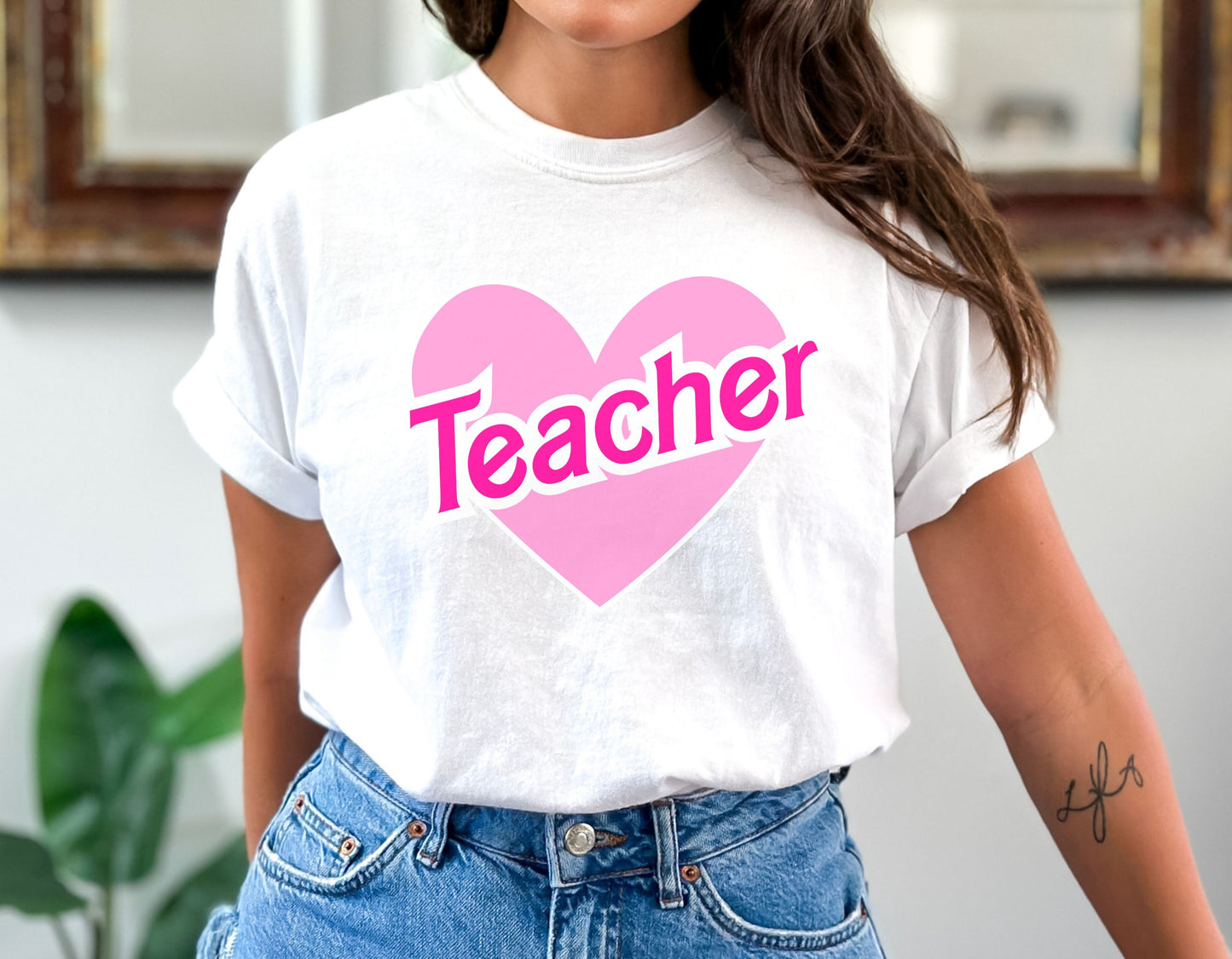 Retro Teacher Shirt, Doll themed Teach t shirt, Pink heart teach Apparel, Unisex Comfort Colors