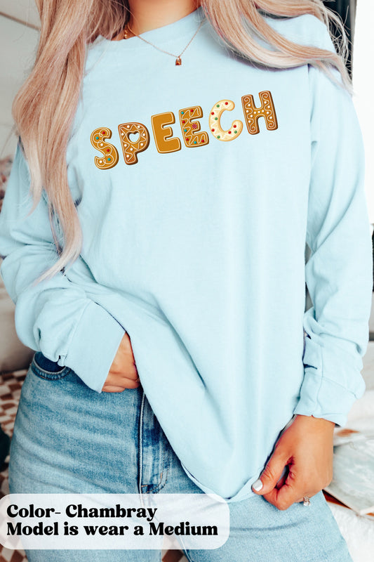 Christmas Cookie Speech Long Sleeve Shirt, Holiday Speech Therapy shirt, cute slp slpa apparel, gift for speech therapist