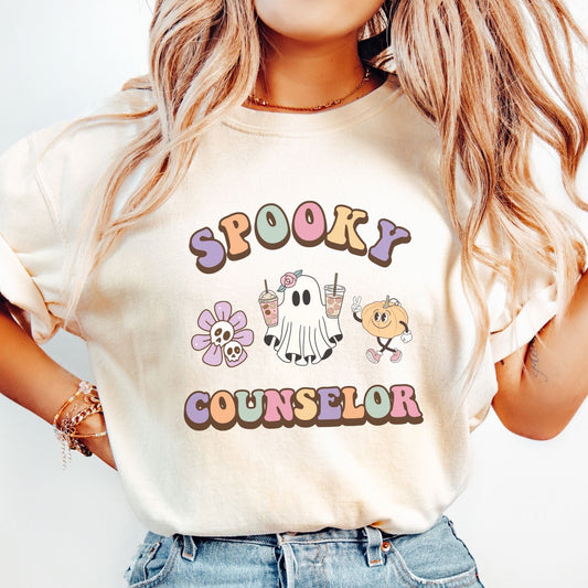 Comfort Colors Halloween Counselor Tee, school counselor shirt, Fall counselor shirt, spooky counselor