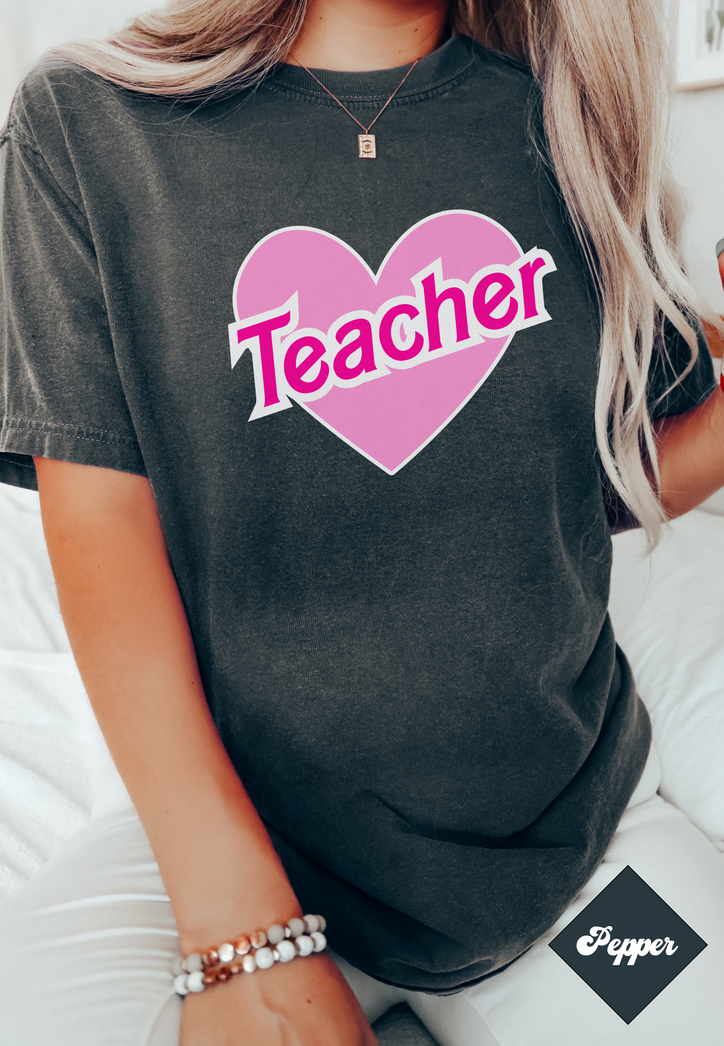 Retro Teacher Shirt, Doll themed Teach t shirt, Pink heart teach Apparel, Unisex Comfort Colors