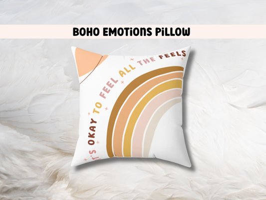 Boho Classroom Pillow, It's okay to feel all the feels, Neutral classroom decor, Calm down corner, Spun Polyester Square Pillow