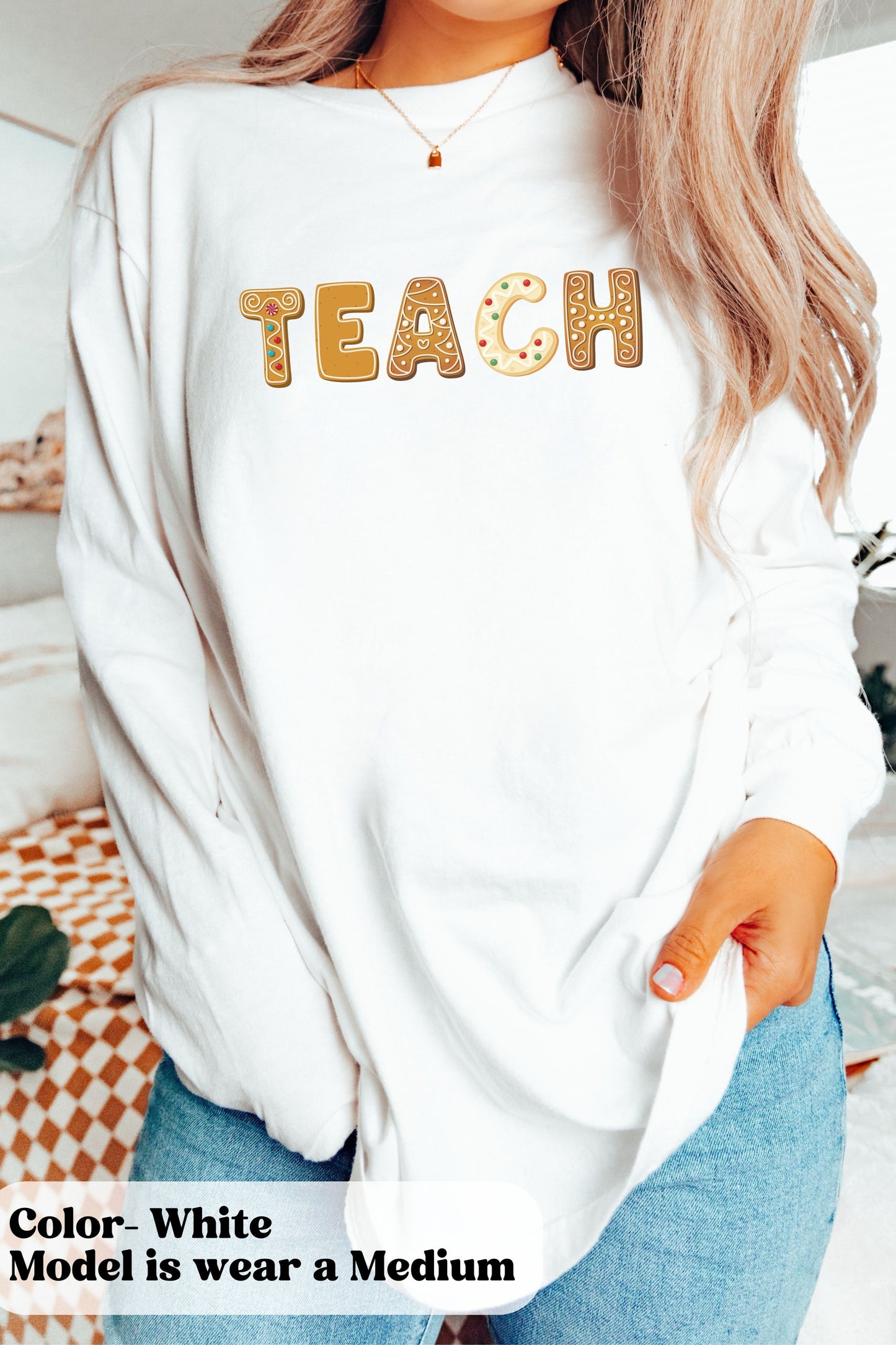 Christmas Cookie Teach Long Sleeve Shirt, Holiday teacher shirt, cute teacher apparel, gift for teacher