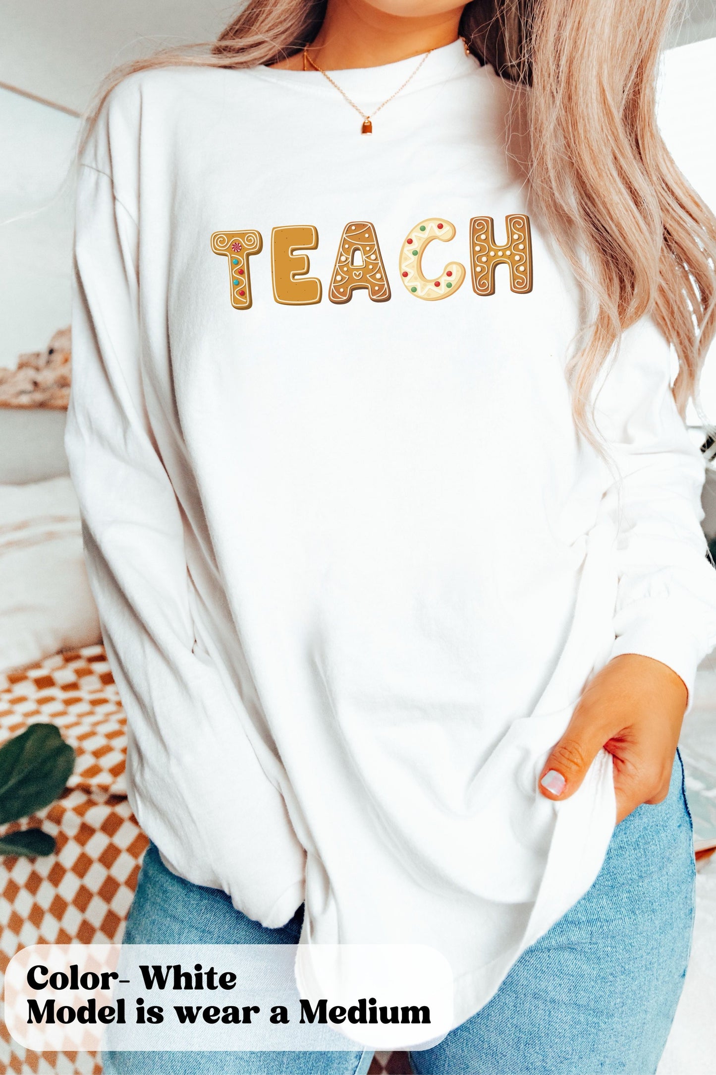 Christmas Cookie Teach Long Sleeve Shirt, Holiday teacher shirt, cute teacher apparel, gift for teacher