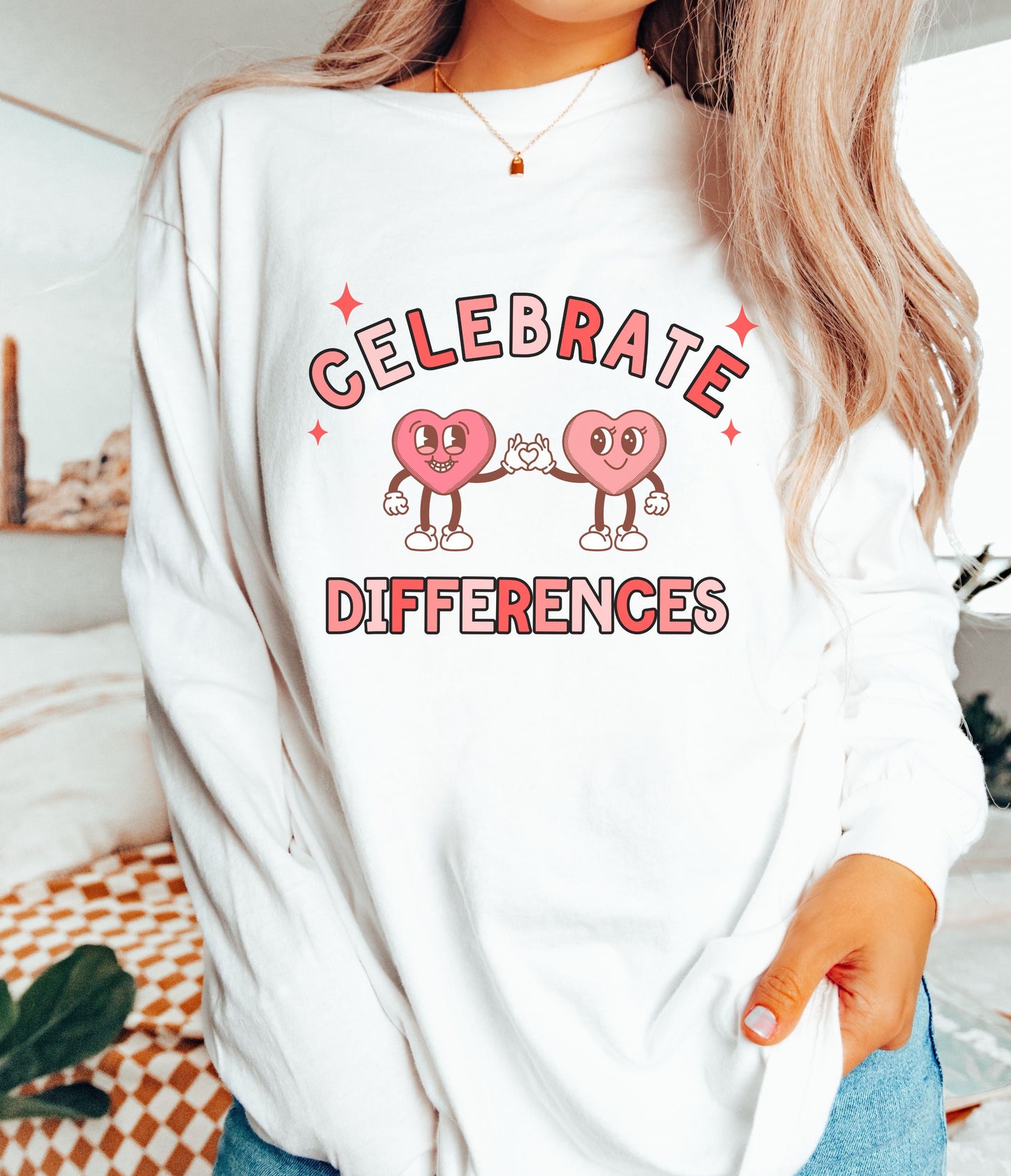 Inclusion and Acceptance Valentines Day Long Sleeve T-shirt, Celebrate Differences tee, Retro Special Education Teacher Apparel