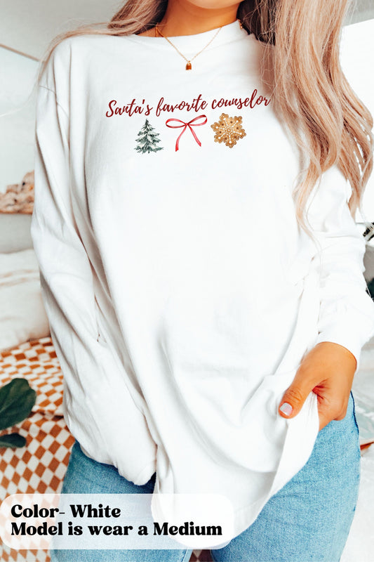 Christmas School Counselor Long Sleeve Shirt, Santa's Favorite Counselor, Comfort Colors holiday apparal, gift for counselor