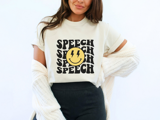 Retro Smile Speech Therapy Graphic T-Shirt, Groovy Tee for Slps and Slpas, Speech Apparel