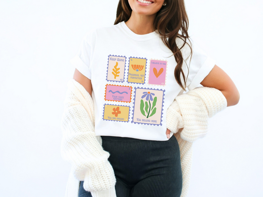 Student Affirmations Stamp T-shirt, Floral Teacher Graphic Tee, School Counselor Apparel, Gift for Teachers and Staff, Comfort Colors 1717