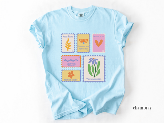 Student Affirmations Stamp T-shirt, Floral Teacher Graphic Tee, School Counselor Apparel, Gift for Teachers and Staff, Comfort Colors 1717