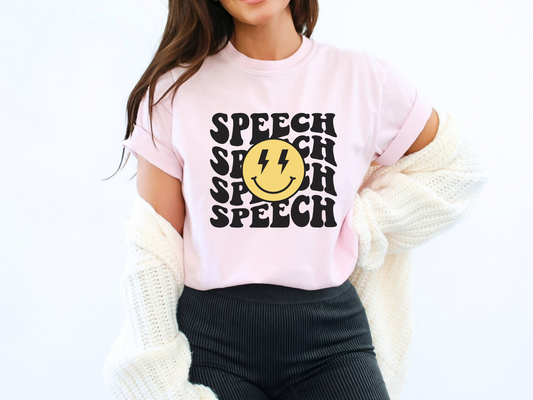 Retro Smile Speech Therapy Graphic T-Shirt, Groovy Tee for Slps and Slpas, Speech Apparel
