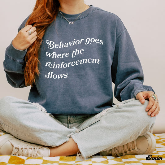 Comfort Colors Behavior Goes where the reinforcement flows Tee, bcba shirt rbt, gift for aba therapist